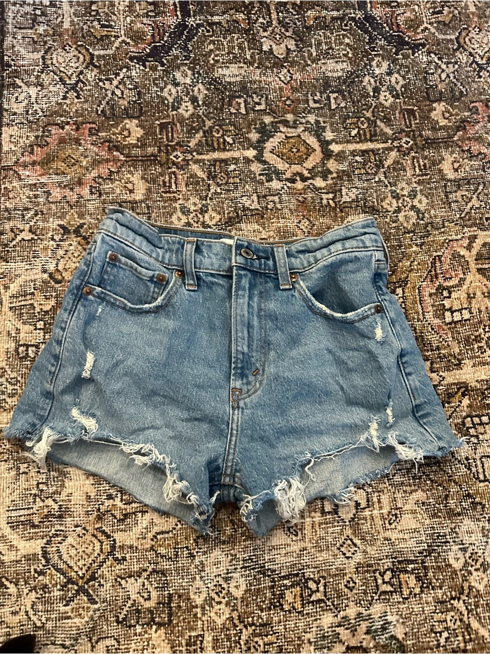 Abercrombie & Fitch Light Blue Distressed Denim Shorts